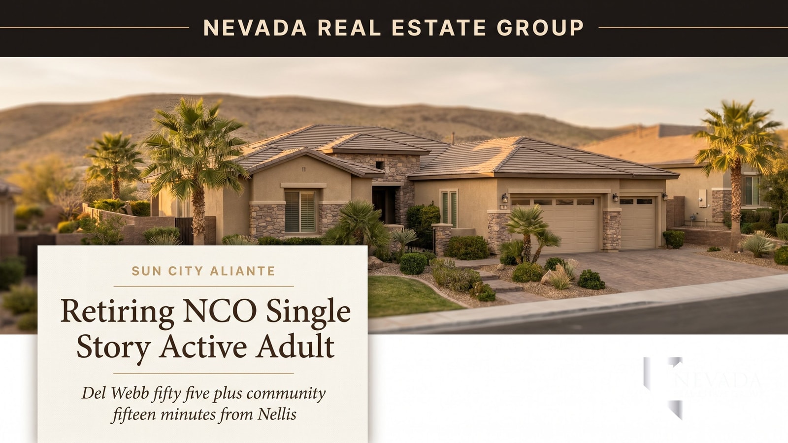 Sun City Aliante single-story 55+ active adult community home — North Las Vegas — retiring military destination